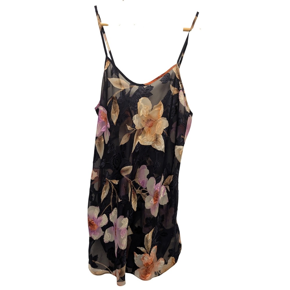 Vintage Y2K 90s Expressions Floral Sheer Slip Dress Navy Small Romantic Feminine